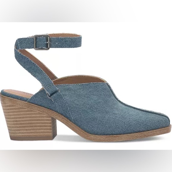 Lucky Brand Blue Denim Women's Ankle Strap Block Heels Size 7 - Picture 1 of 5